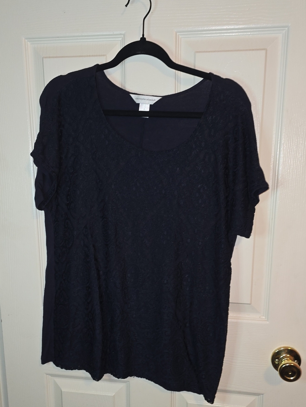 Christopher & Banks Black Short Sleeve Lace Overlay Scoop Neck Top